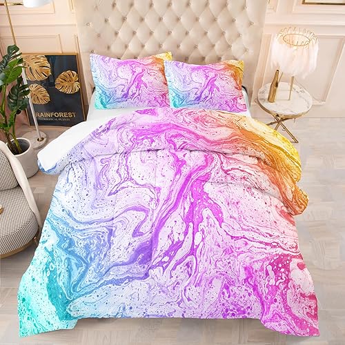 Tailor Shop Juego de ropa de cama de mármol tamaño Queen, juego de edredón de mármol para niñas, juegos de teñido anudado rosa, diseño de