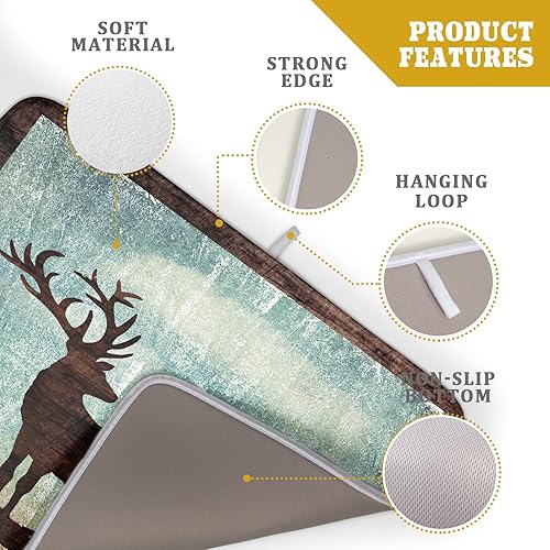 Miniatura 4 de Tapete de secado de platos retro con silueta de cabaña de ciervos, 18 x 24 pulgadas, otoño, cielo azul, nube, dibujos animados, alce, animales
