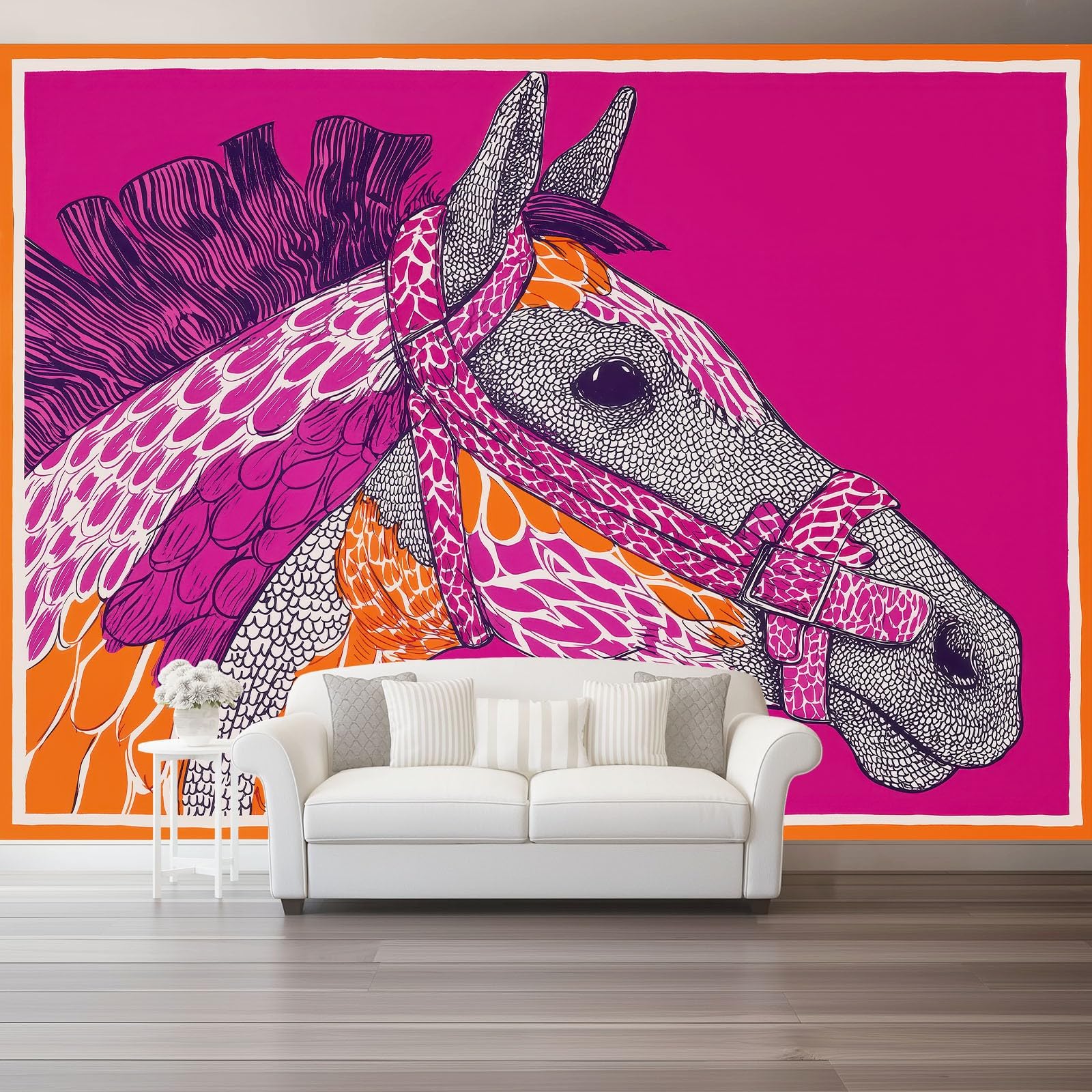 Tapeta 300 x 210 cm, abstrakcyjny wzór konia pop art, dekoracja z włókniny do pokoju dziecięcego i ściany TV, różowa