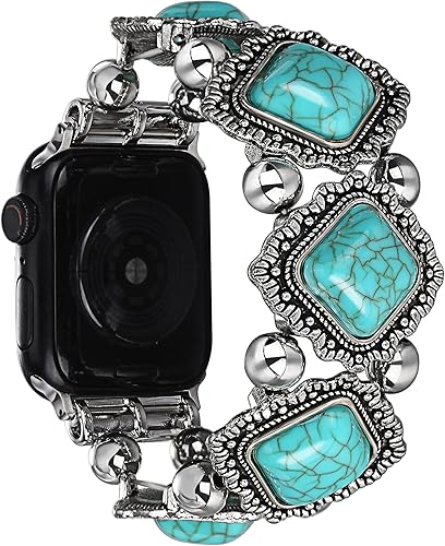 CHARMINGO Pulsera de cuentas compatible con Apple Watch Band de 1.49, 1.57, 1.61, 1.65, 1.73, 1.77 y 1.73 pulgadas, correa elástica bohemia turquesa CHARMINGO Pulsera de cuentas compatible con Apple Watch Band de 1.49, 1.57, 1.61, 1.65, 1.73, 1.77 y 1.73 pulgadas, correa elástica bohemia turquesa