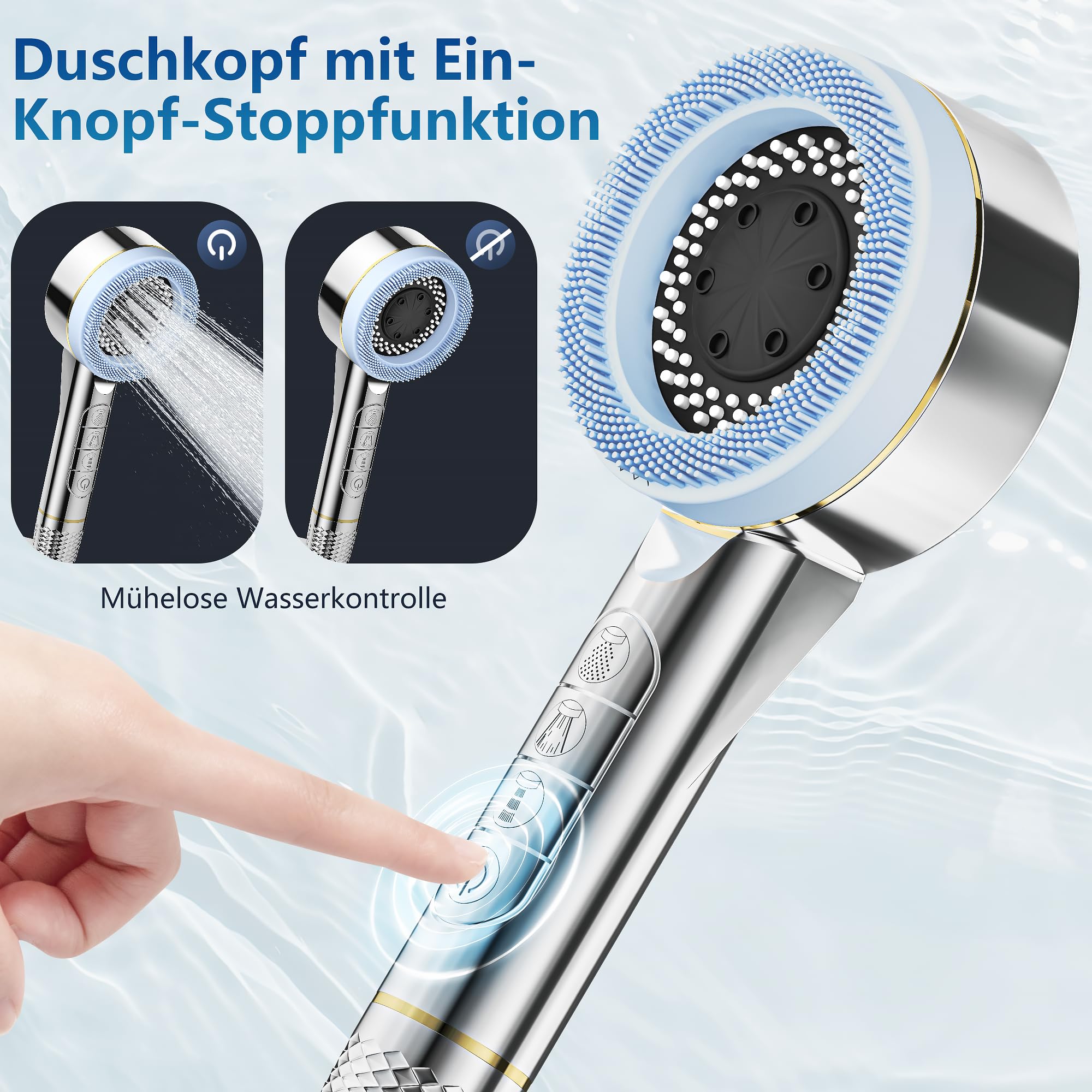XIKAYA Duschkopf Mit Filter – 4-Stufen-Filterung & Wassersparend – 5 Druckstufen Für Weiches Wasser
