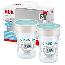 NUK Magic Cup bicchiere antigoccia | Bordo anti-rovesciamento a 360° | 8+ mesi | Senza BPA | 230 ml | Turchese | 2 pezzi
