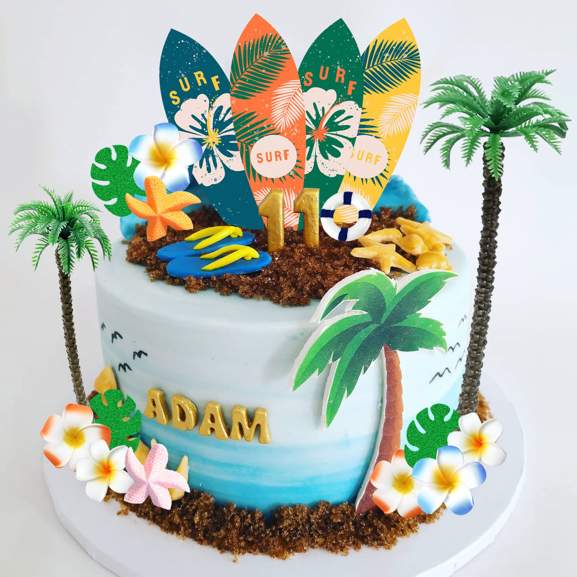 Strand-Party Kuchen Topper Set – Mit Surfbrett, Palme, Seestern & Mehr, Für Geburtstag, Babyparty, Luau Motto