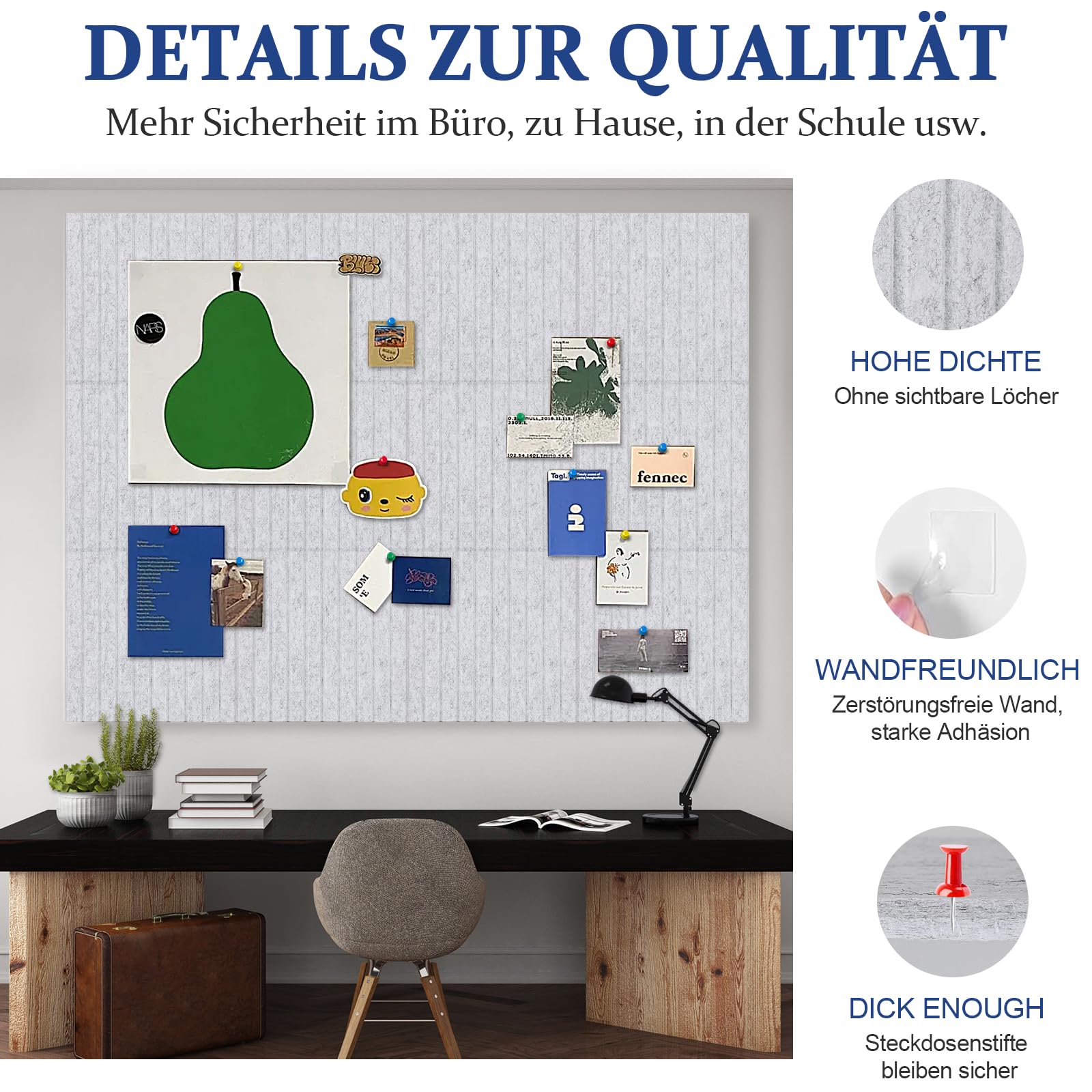 Große Filz Pinnwand Selbstklebend,12 Stück 30x30cm Korkwand Filz-Wandpaneele Dekorative Pinnwand Tack Board für Zuhause, Schule, Bürowände