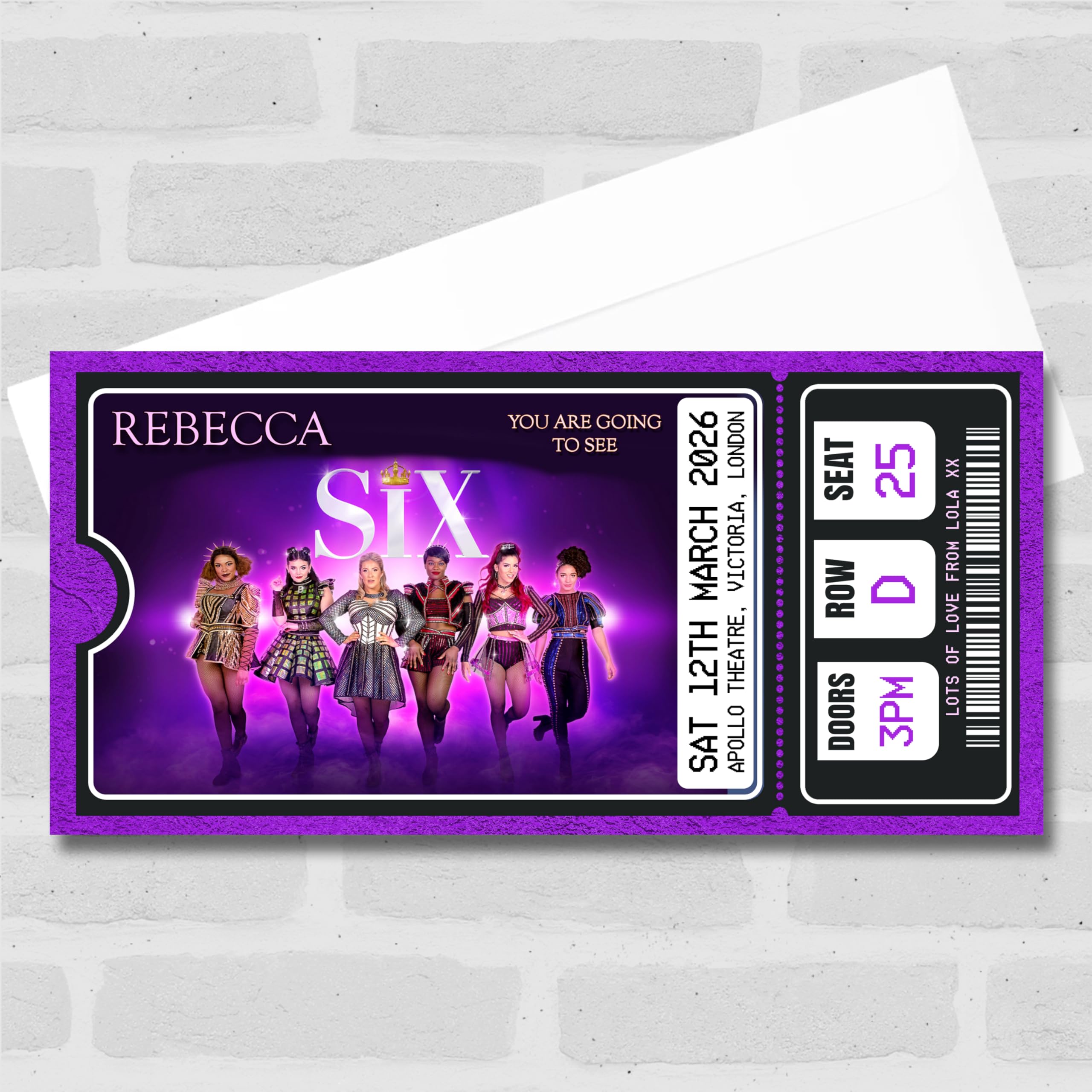 Greeting Card - Six The Musical Show Theatre Personalised Surprise Ticket Gift Voucher | Custom Greeting Card | Personalised | Custom