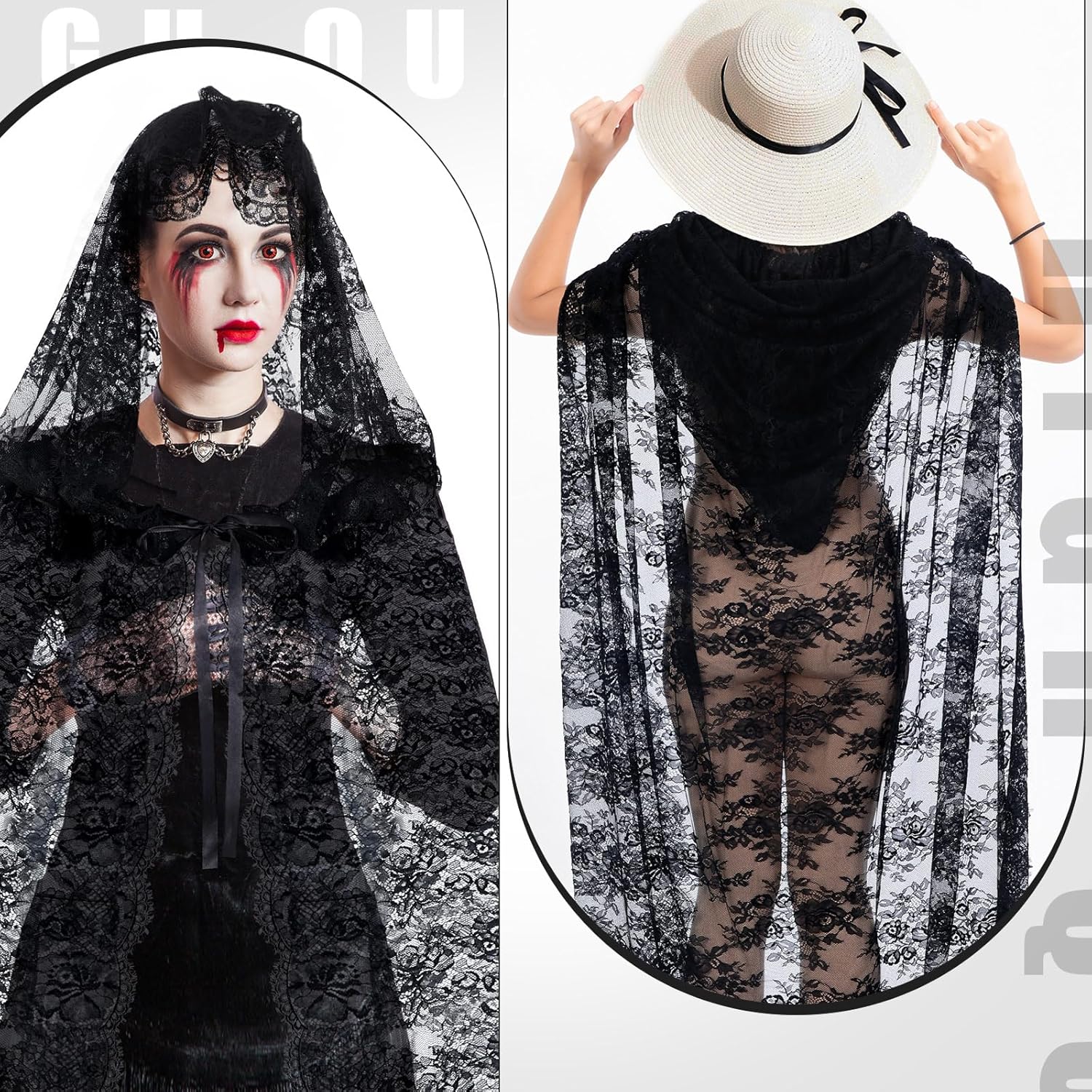 Lace Witch Cape for Women Black Vampire Cloak Gothic Costumes Lace Cape for Cosplay Vampire Women Costume Halloween - Image 4