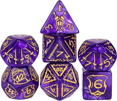 Miniatura 1 de Poludie Juego de dados poliédricos gigantes de 0.984 in, dados DND de espada y escudo, 7 dados grandes con bolsa de dados de cuero para juegos de