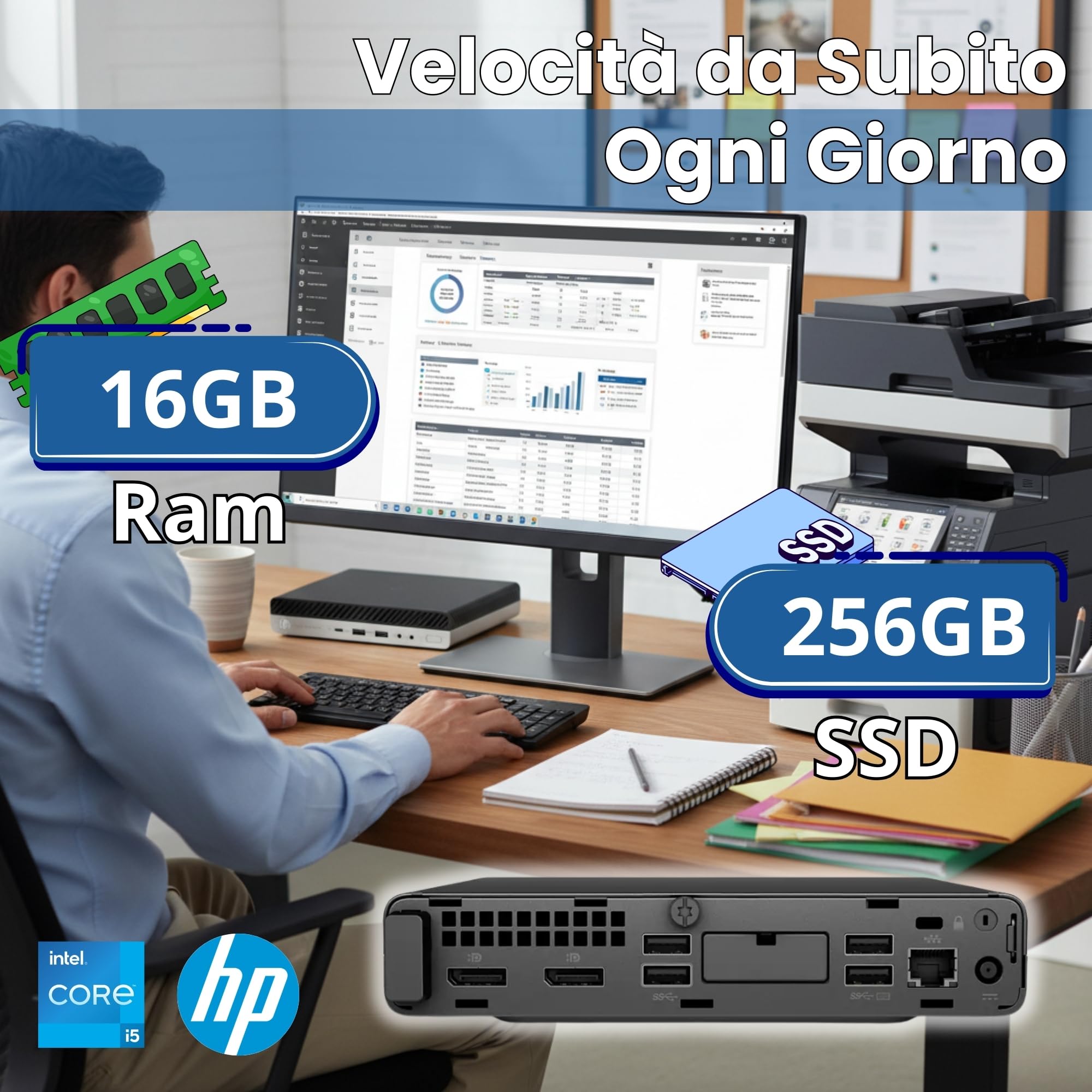 HP EliteDesk 800 G Intel i5 Business Office Multimedia Computer con 24 mesi di garanzia Win 11 Pro Ricondizionato con Multifunzione professionale da 70 pagine al minuto 16GB 256GB SSD