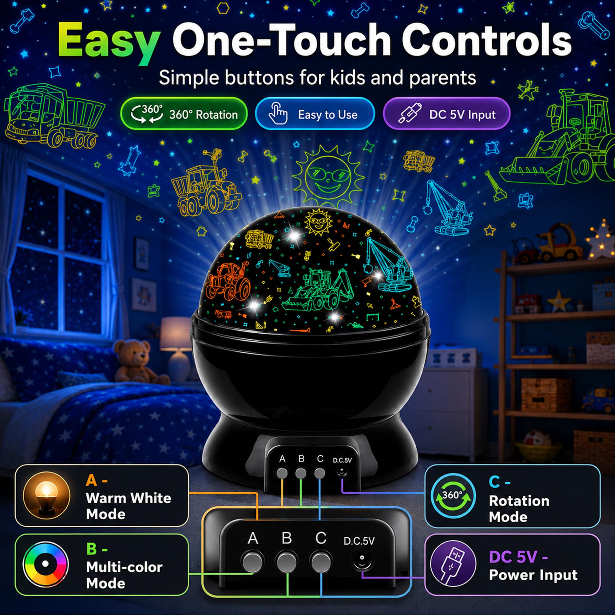 MOKOQI Proyector de Halloween con luces LED para decoración de fiestas en interiores, rotación de 360 grados, proyector de luz nocturna, juguetes para niños, regalos para niños de 5 a 8 años
