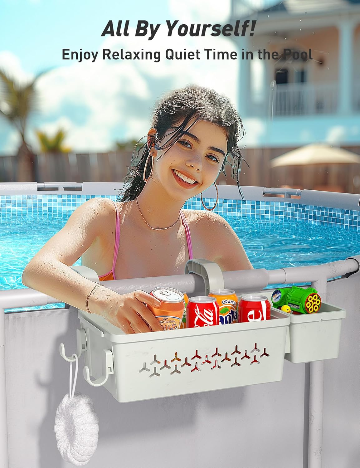 Condition photo showing New/Like New for [patented] poolhacker 2026 upgrade 2 sets poolside storage basket - original above ground pool accessories, swimming pool storage basket with pool cup holder, poolside storage to organize cup towel
