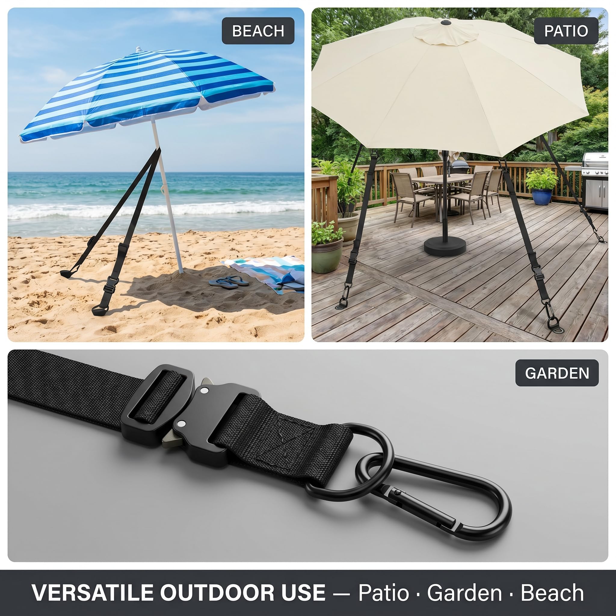 Kit di 5 cinghie antivento per ombrello, corda di fissaggio regolabile in poliestere con fibbia per esterni, patio, ombrellone, anti-oscillazione, per dispositivo stabilizzatore, nero