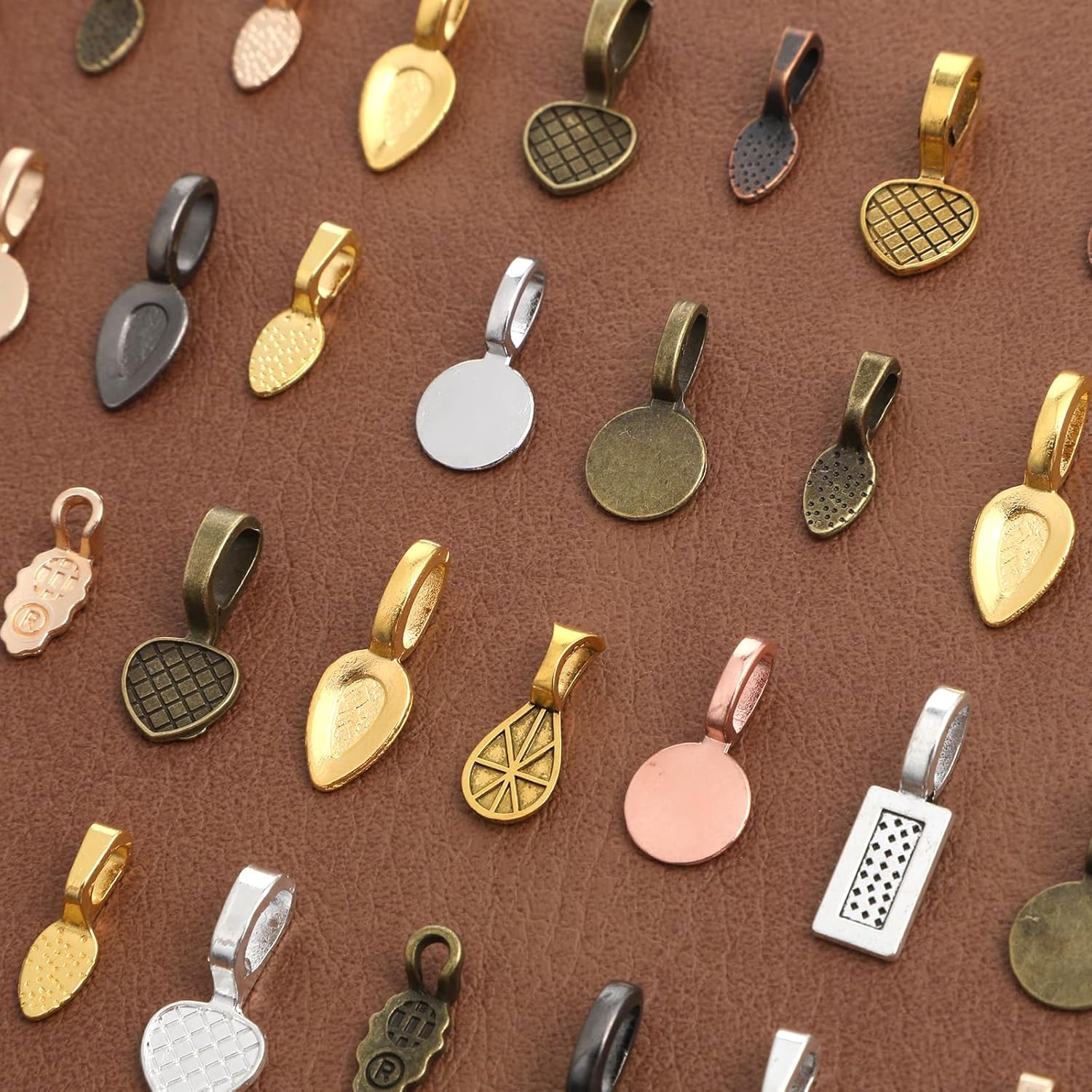 180 Pcs Glue on Pinch Bails for Jewelry Making, Mixed Color Plated Spoon Round Flat Pad Pendant Connectors Necklace Making Supplies, Small Oval Bails for DIY Necklace Bracelet Earring Crafts Charms - Image 5