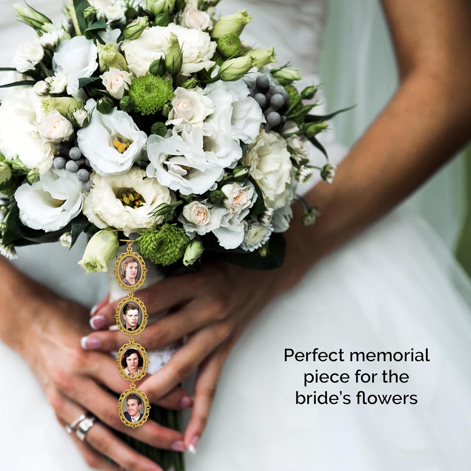 Wedding Bouquet Memorial Remembrance Photo Charm Gold Holds 4 Pictures