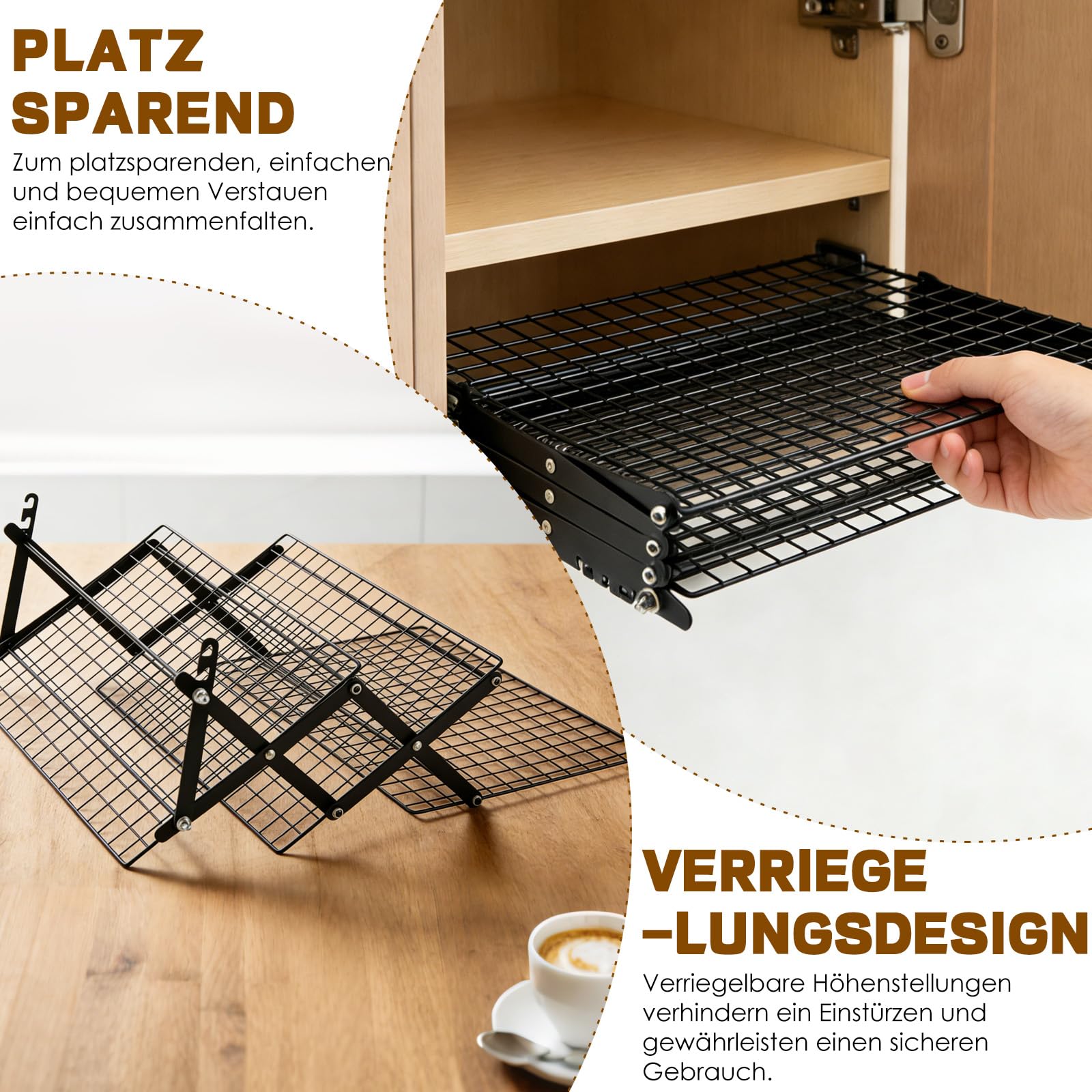 Grille de refroidissement empilable à 4 étages - Grille de refroidissement pour la cuisson et la pâtisserie - 40 x 25 x 46 cm - Noir