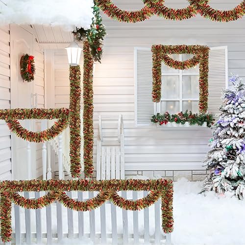 Miniatura 6 de Guirnalda de oropel de Navidad de 39.4 pies para decoración de árbol de Navidad, guirnalda metálica de oropel de Navidad, decoración colgante