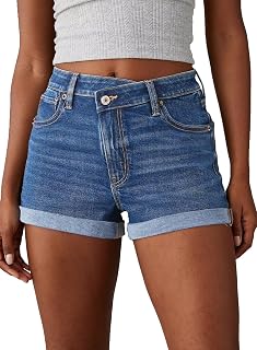 Sidefeel Women's High Waisted Stretchy Jean Shorts - Casual Rolled Hem Zimbaplatinum Denim Jorts for Summer