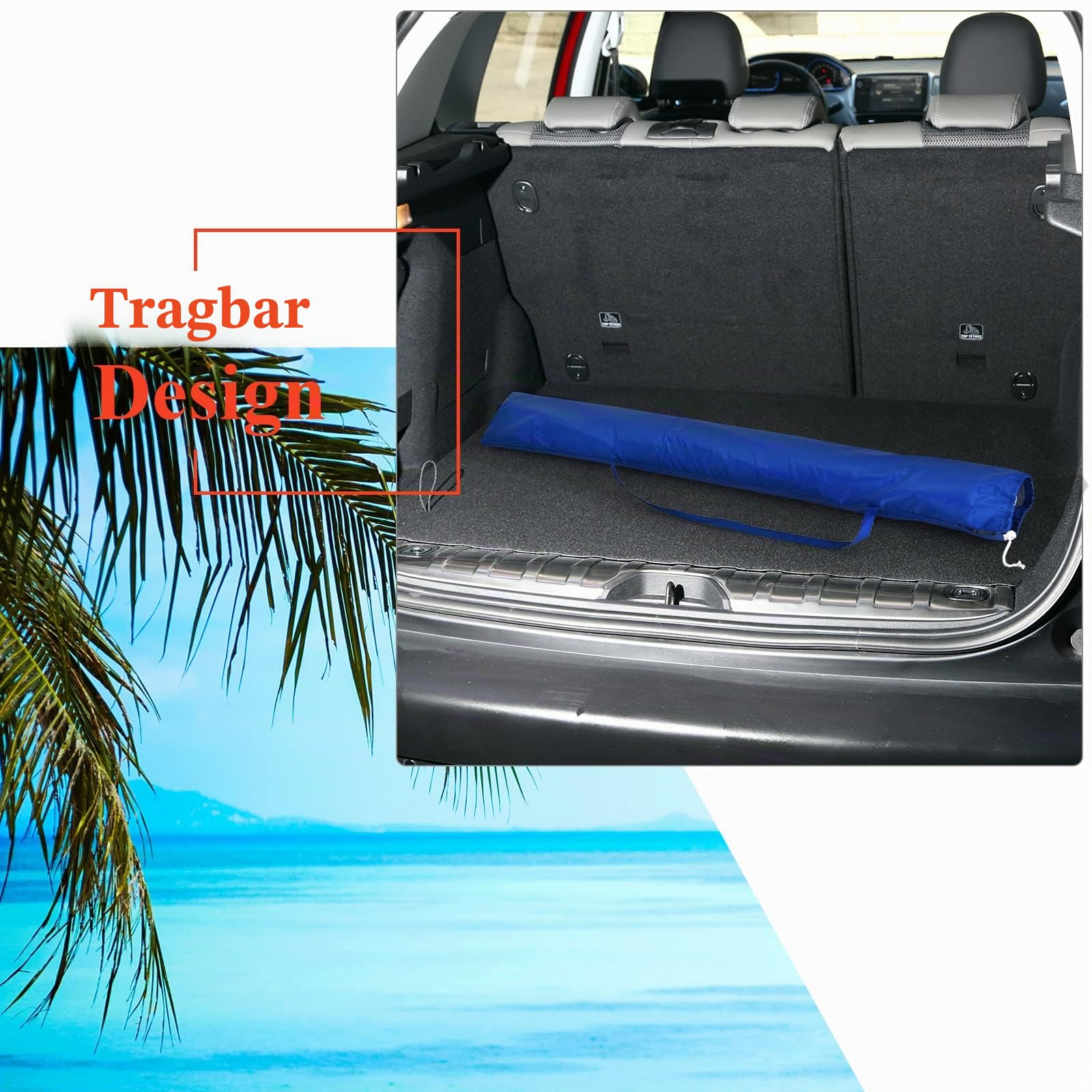 KOMFOTTEU Sonnenschirm Strand 243cm, Gartenschirm Sonnenschutz, Beach umbrella knickbar & Leichtgewicht, Balkonschirm mit Tragetasche, Terrassenschirm für Outdoor