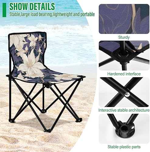 Miniatura 5 de KLL Retro White Clematis Flowers Collapsible Backpacking Chairs Lightweight Camp Chair Includes Carry Bag Hiking Chairs Backpacking Ultralight for
