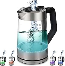 Glass Kettle 1.7 Litres | 2200 Watt | Stainless Steel with Temperature Selection | Tea Maker | 100% BPA Free | Keep Warm Function | LED Lighting in Colour Changing | Temperature Setting (50°C - 100°C)