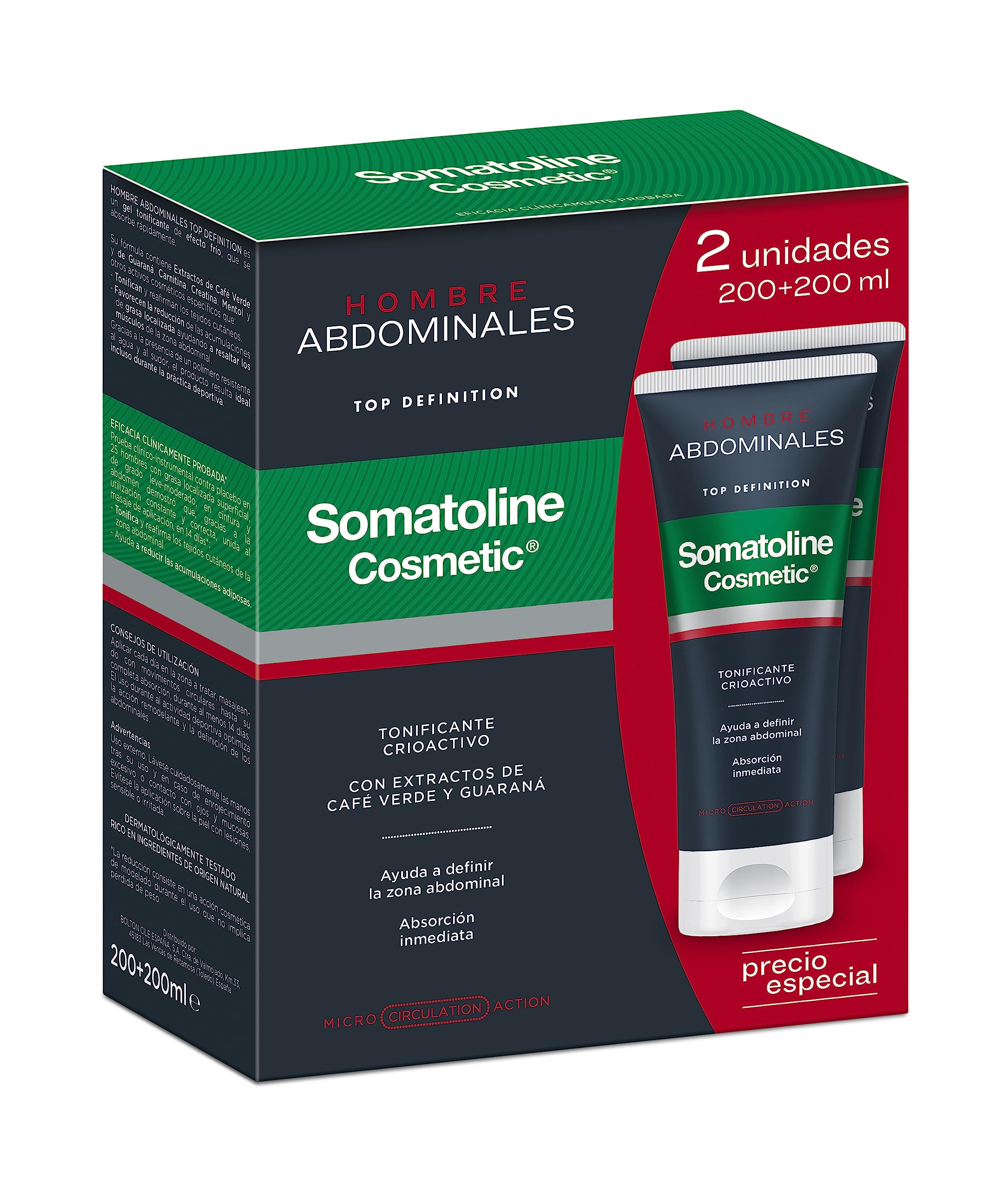 Somatoline Hombre Tratamiento Abdominales Top Definition Sport Cool - 1 Pack de 2, 0.4 kilograms, 400 mililitro, 2