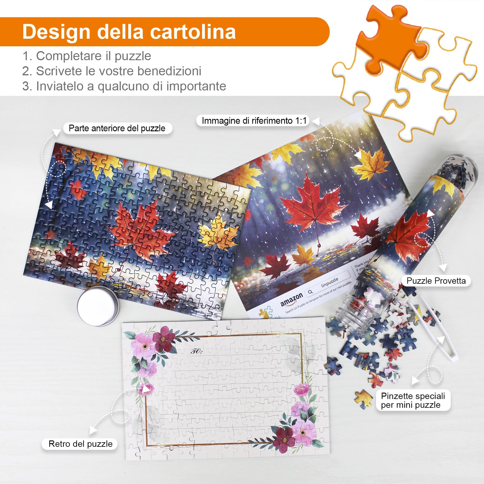 Mini puzzle per adulti (confezioni da 8) Puzzle a doppia faccia con progetto di riferimento, micro puzzle, viene fornito con pinzette per piccoli puzzle, adatto come regalo