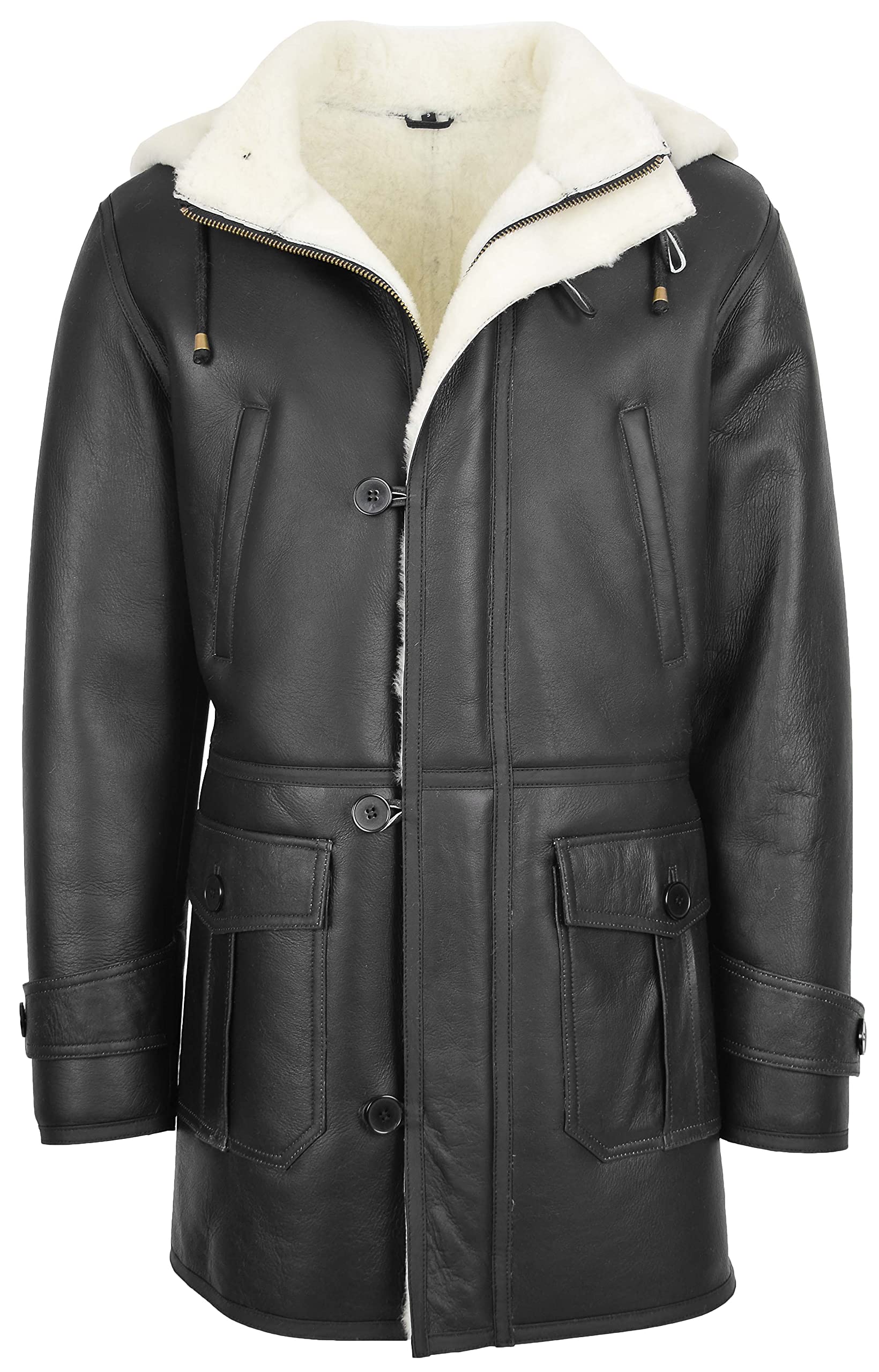 House of Leather - Men's Sheepskin Duffle Coat - Black - 3XL