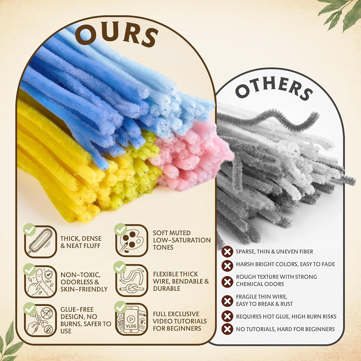 LENYNAL 500 Pcs Pipe Cleaners Bulk Craft, 10 Colors Pastel Pipe Cleaner Flower Kit, Glue-Free & Safe for Kids, Step-by-Step Tutorial, Chenille Stems for Flower Making