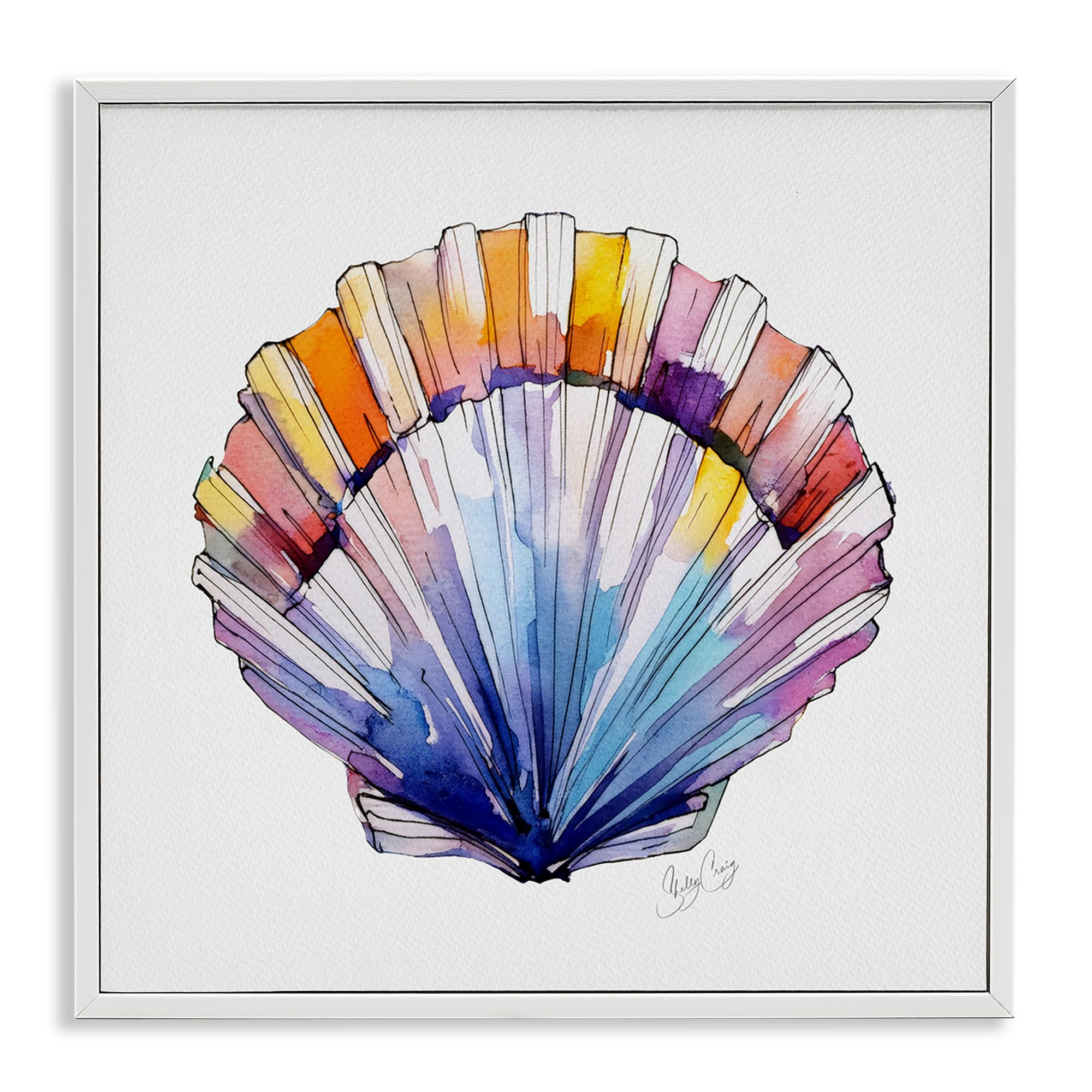 Stupell Industries Coastal White (Textured) Coastal Scallop Watercolor Nautical, 17 X 17 Inch Framed Giclée Print
