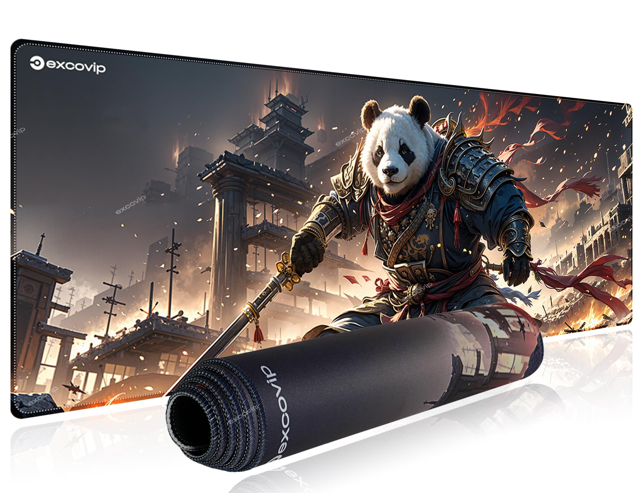 excovip Large Gaming Mouse Pad XL,Anti-Skid Mousepad Large Keyboard Mouse Pad Desk Mat with Stitched Edges (800x300mm, Panda Corps)