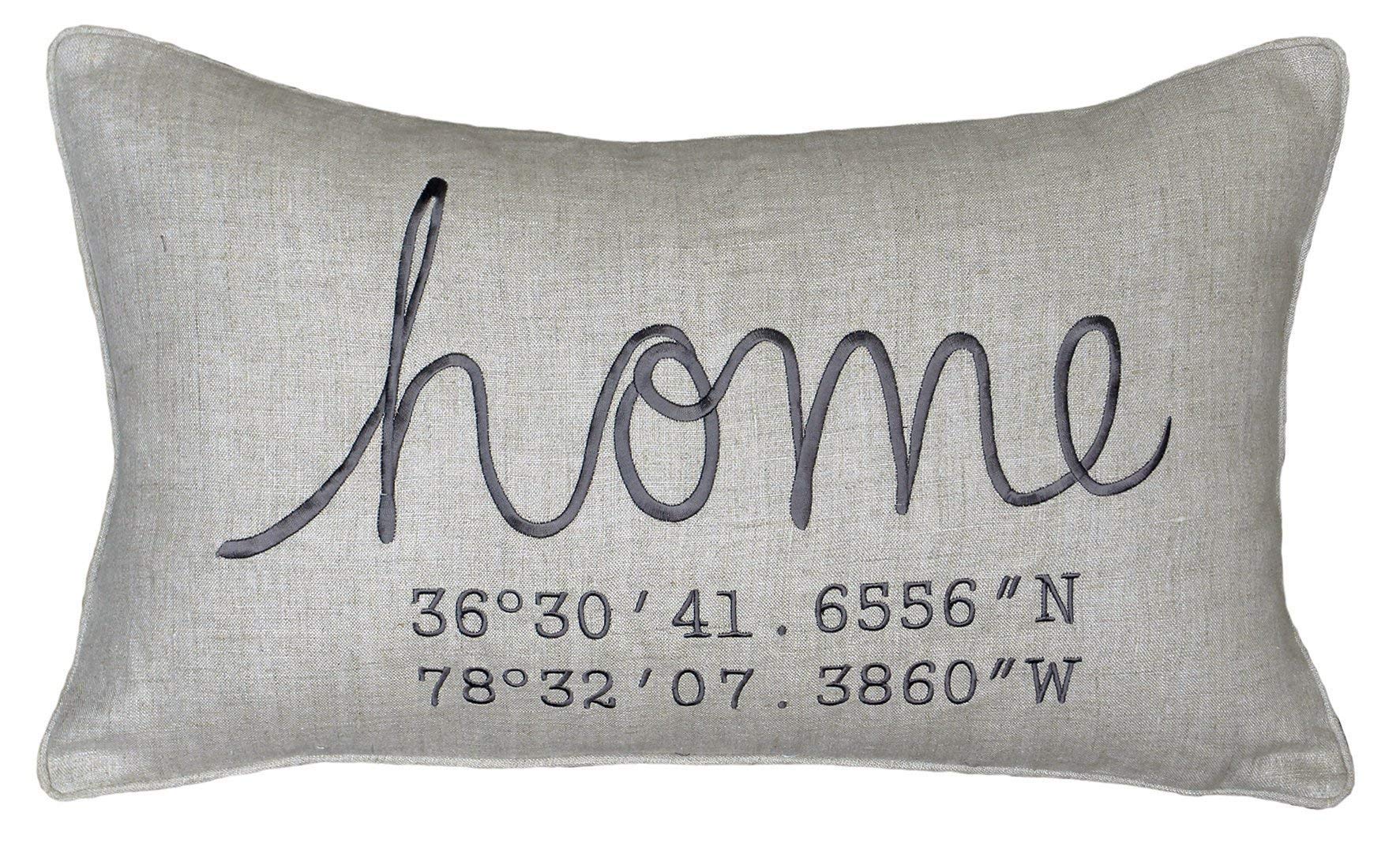 DecorHouzz Embroidered Personalized Coordinates Pillow/Pillowcase - Address, Latitude Longitude, Housewarming, Realtor, Moving Away Gift