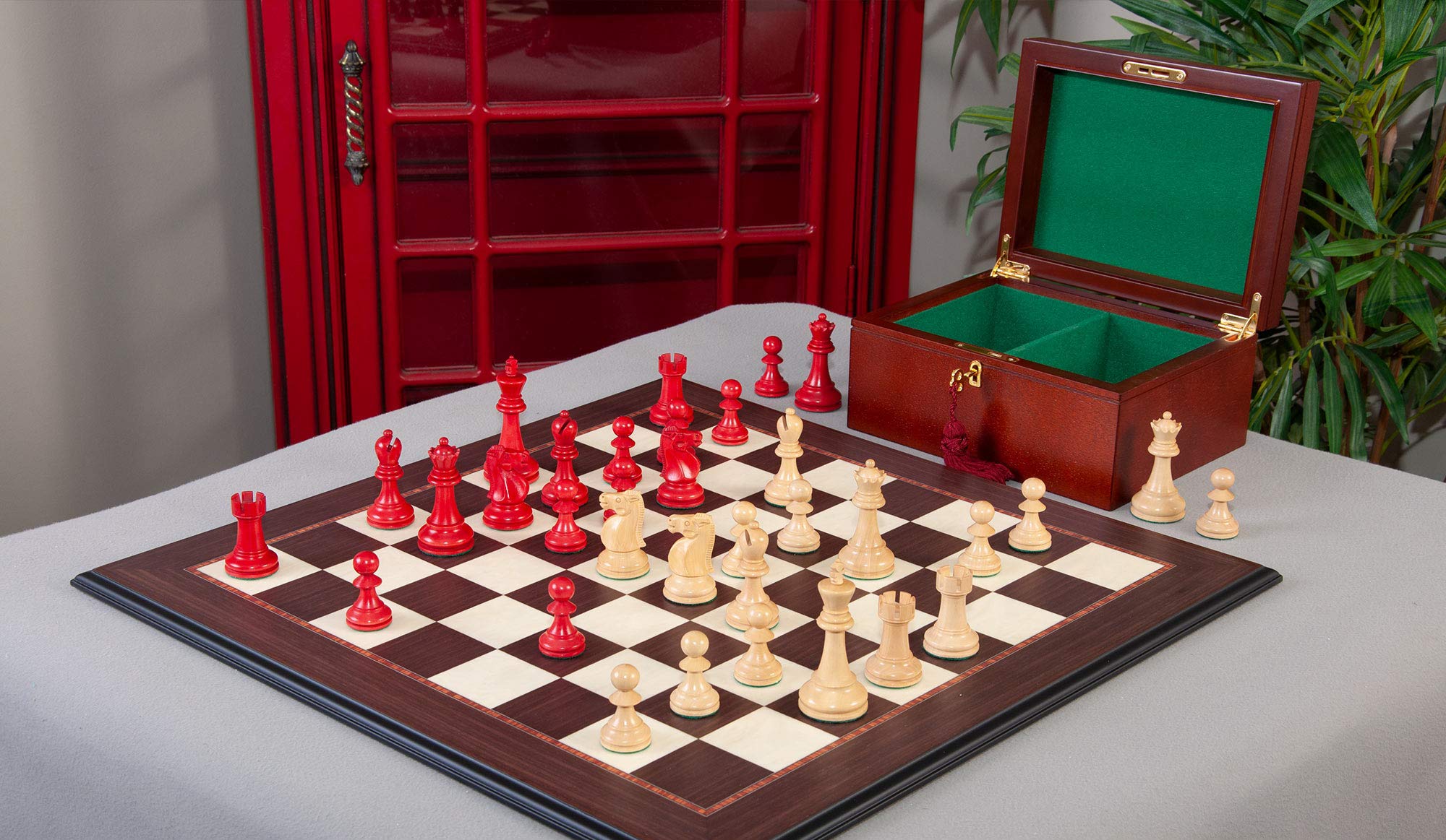 The Reykjavik II Series Chess Set, Box & Board Combination - Red Gilded - by The House of Staunton