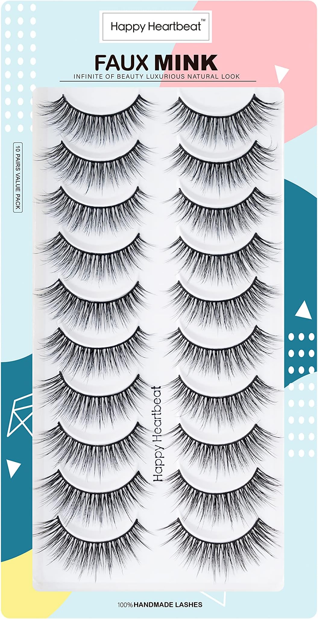3D False Lashes Wispy Natural - Faux Mink Lashes Cat-Eye Handmade Luxurious Soft Fluffy Dramatic False Eyelashes 10 Pairs Happy Heartbeat (H3)