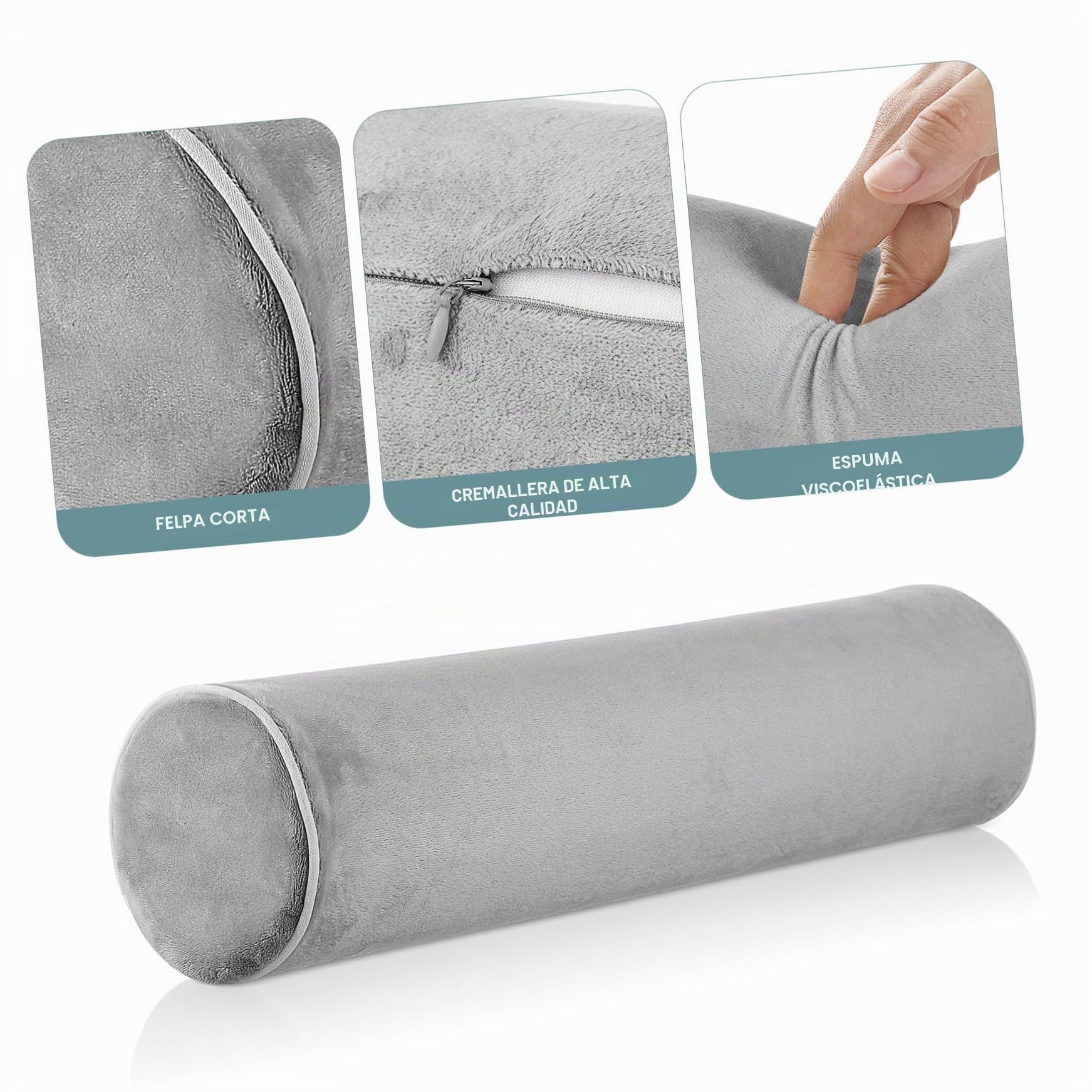 Almohada Cervical Redonda 11X40 CM de Viscoelástica Funda Lavable, Soporte Lumbar Piernas, para Mejorar Postura y Descanso