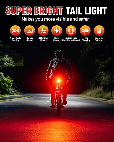 Miniatura 4 de DARKBEAM Luz trasera de bicicleta con pantalla LED, 6 modos de luz recargable USB-C, luz trasera de bicicleta impermeable IP55 para conducción