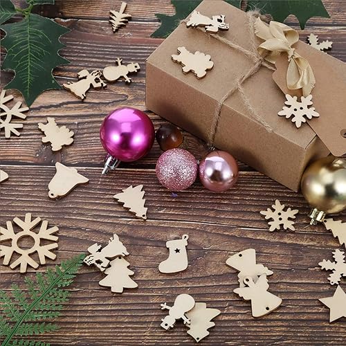 Miniatura 4 de HESTYA 150 piezas de adornos de madera mini temática de Navidad, rebanadas de madera natural, rebanadas decorativas de madera para adornos de árbol