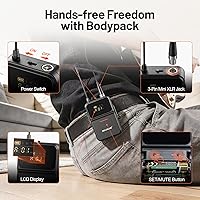 Vista 6 de Sistema de micrófono inalámbrico de 4 canales, juego de micrófono inalámbrico UHF con frecuencias de 4x10, 200 pies, 2 micrófonos dinámicos de mano