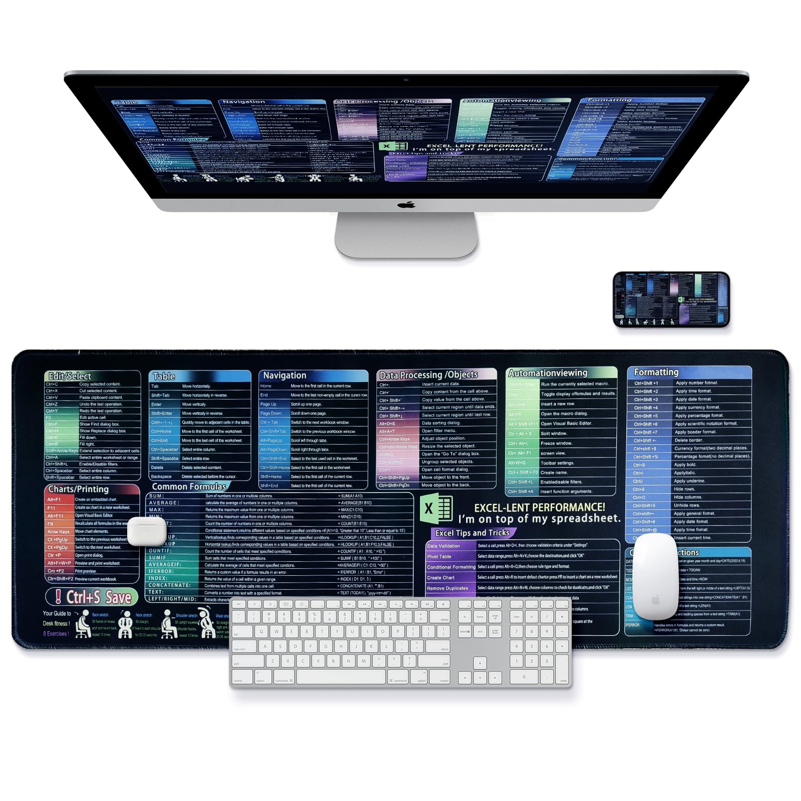 OLDBER Tappetino Mouse Anime XXL, Tappetino Mouse Gaming e Sottomano Scrivania, Migliora Velocità e Precisione, Antiscivolo, 30 x 80 cm, Stile Pittura a Inchiostro/Excel