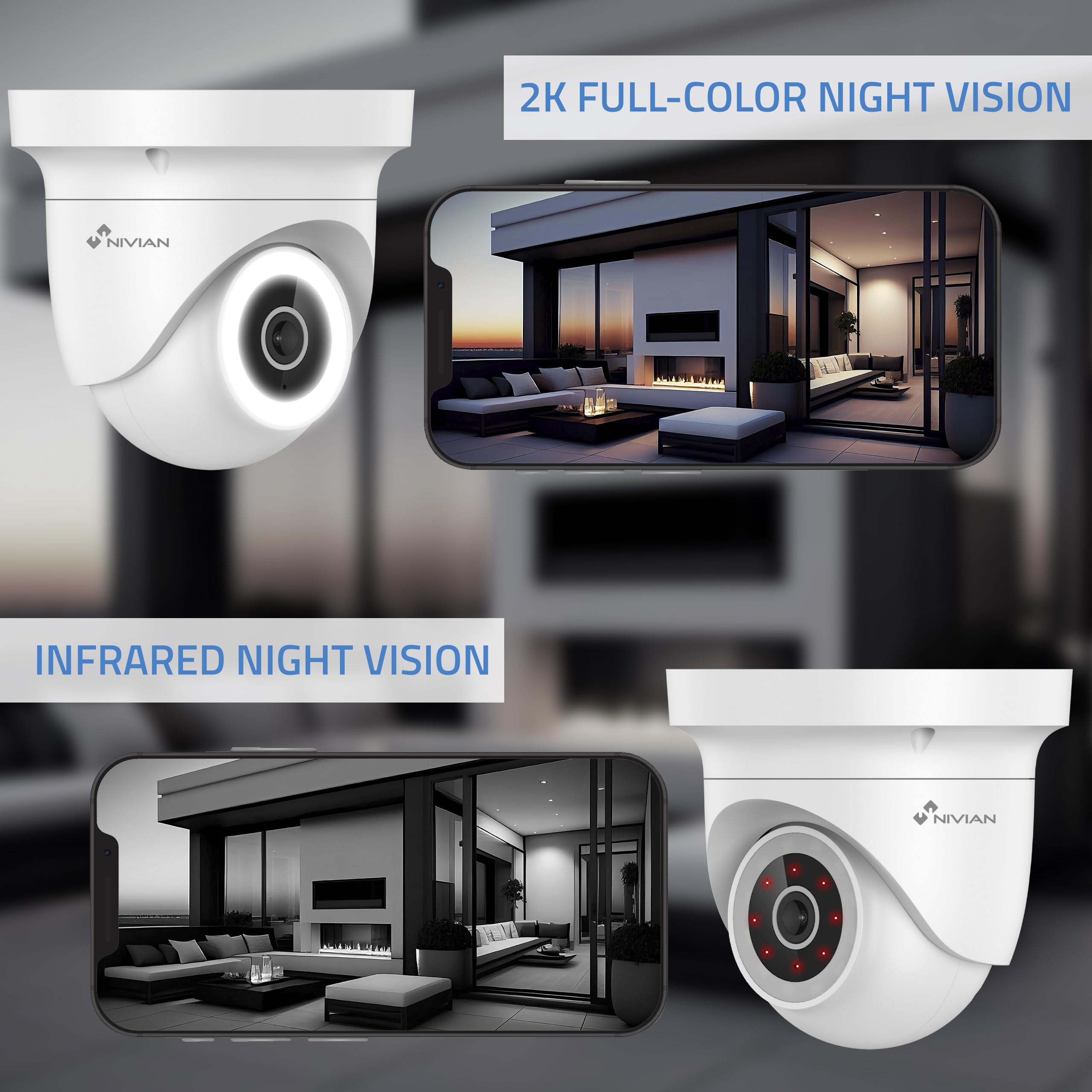 NIVIAN Telecamera WiFi Interni 2K Con Rilevamento Umani - Audio Bidirezionale, Visione Notturna, App Tuya