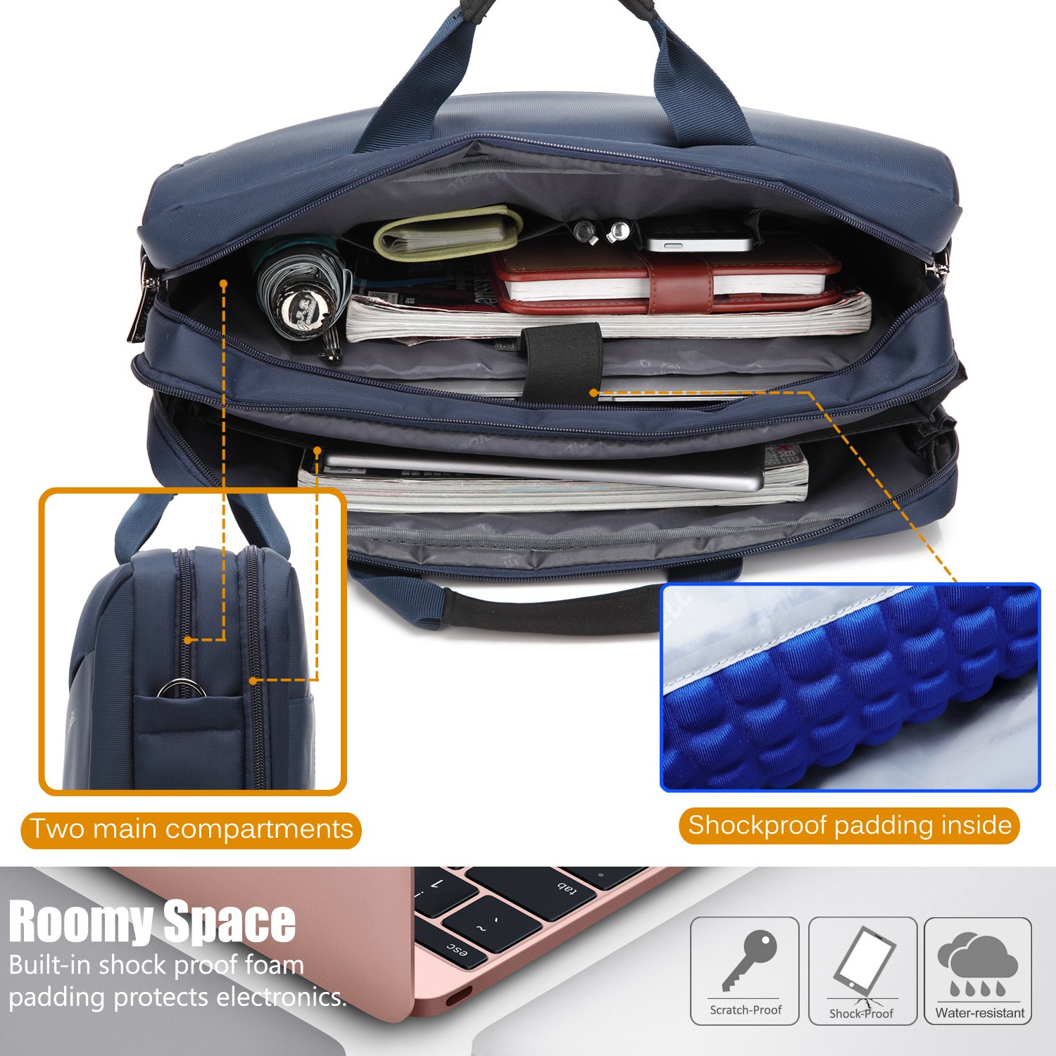 Sacoche Ordinateur Portable 17.3" CoolBELL Multifonction - Sac à Main Avec Sangle Noire