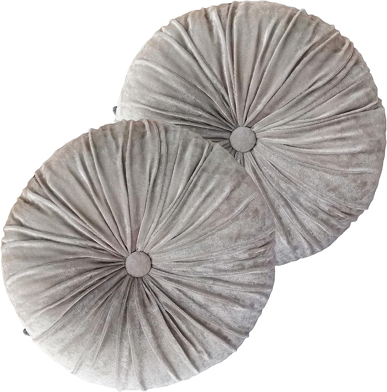 Verpert Pack 2：Round Floor Cushions Pillow, Solid Color Velvet Meditation Cushion Pumpkin Pleated Meditation Pillow for Home Sofa Bed Car Decor Floor Pillow Cushion Beige