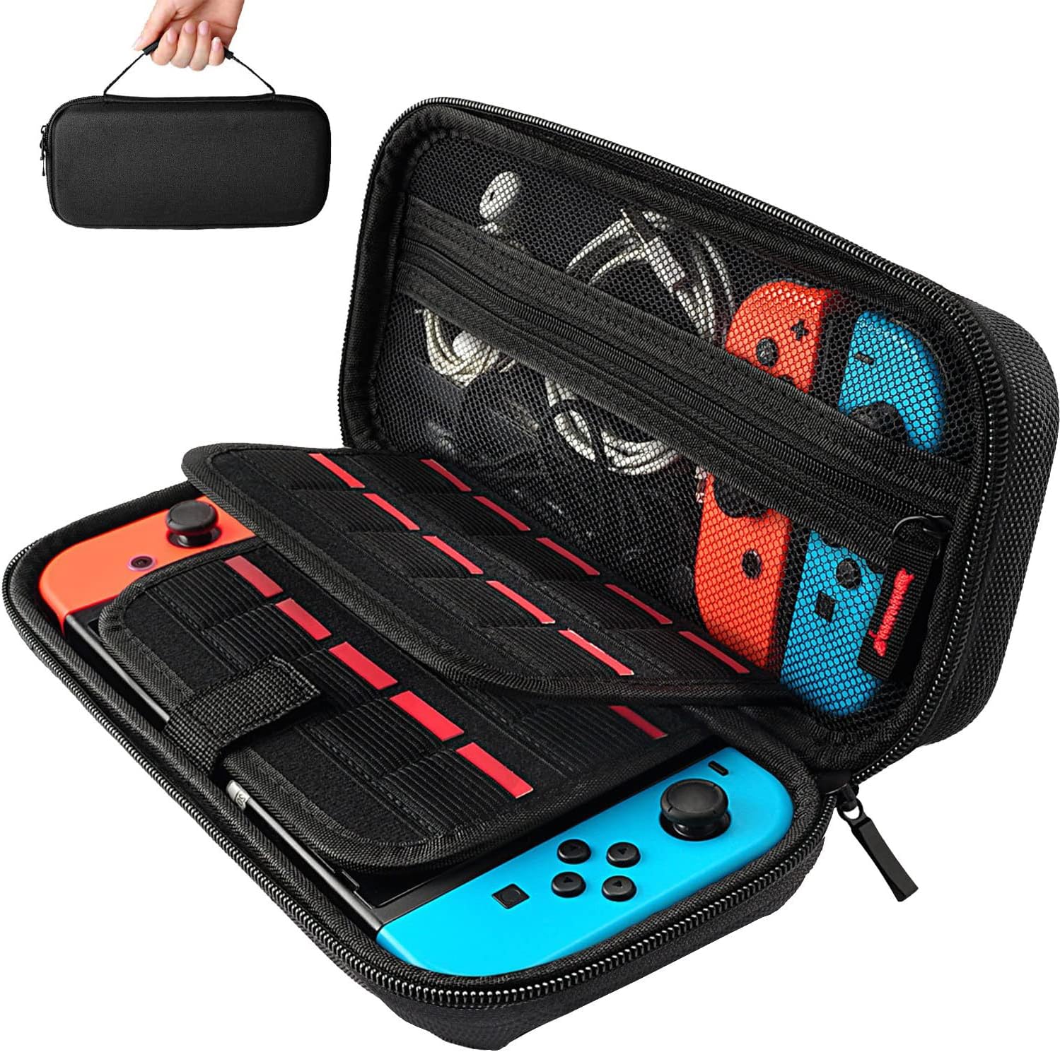 T Tersely Carry Case for Switch OLED and for Nintendo Switch with 20 Game Cards Holder, Protective Hard Portable Travel Bag Cover Shell Pouch Mesh Pockets for Accessories