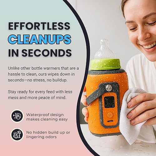 Miniatura 4 de Calentador de biberones portátil con 5 ajustes de temperatura, diseño impermeable y lavable, se adapta a todas las botellas, pantalla LED, USB-C