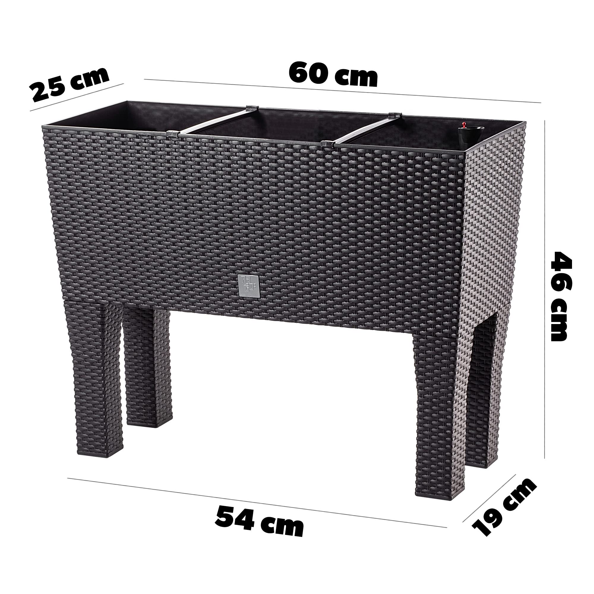 KADAX Pot de Fleurs sur Pieds, Plate-Bande surélevée en Plastique, Disponible en 2 Tailles, bac à Plantes avec Motif rotin, bac à Fleurs pour Jardin, Balcon, terrasse, bac (60 cm/Marron foncé)