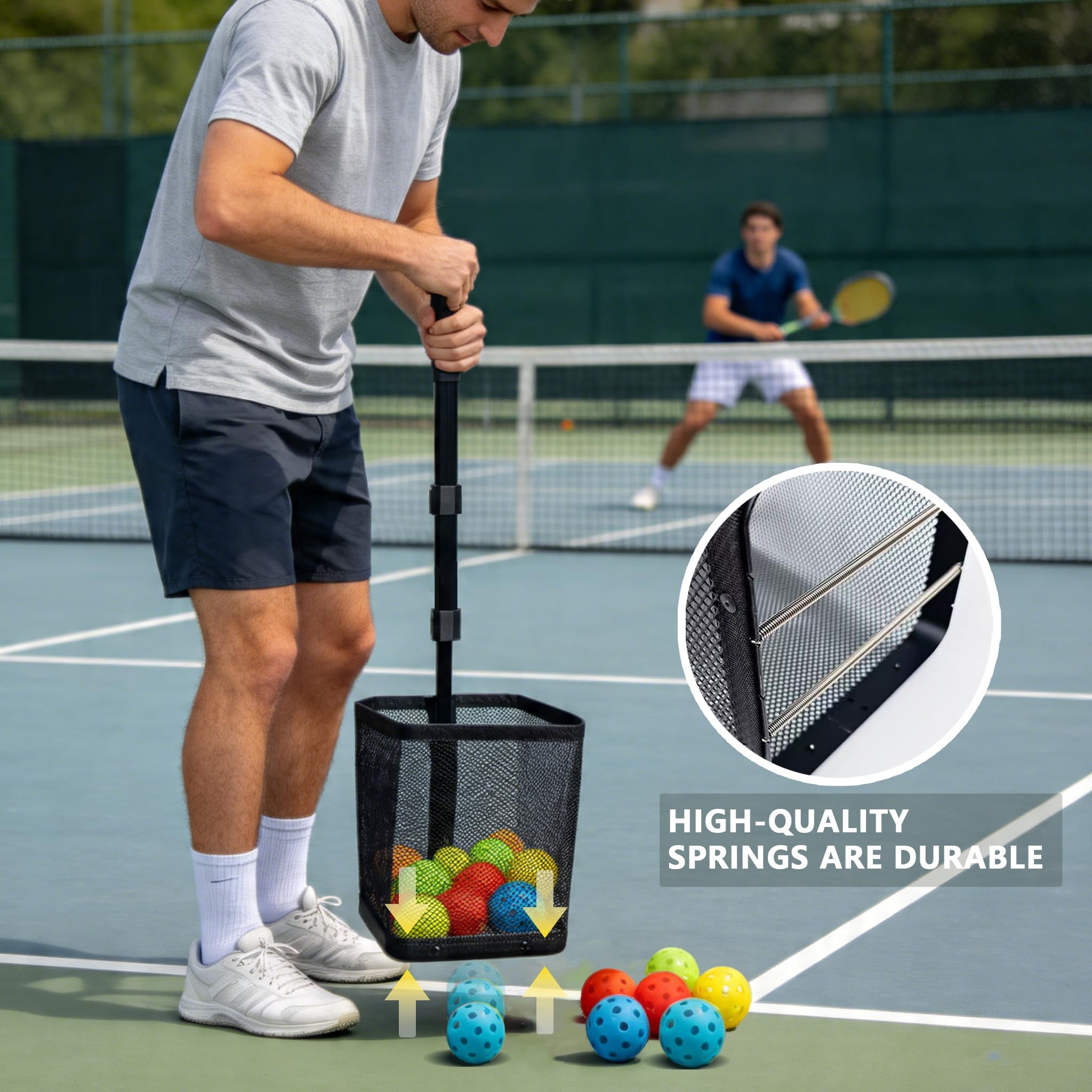 Tramoggia per palline da tennis, contiene oltre 40 palline da pickleball o 50+ palline da tennis, telaio in acciaio leggero e resistente, portatile e regolabile (esclusa la palla)