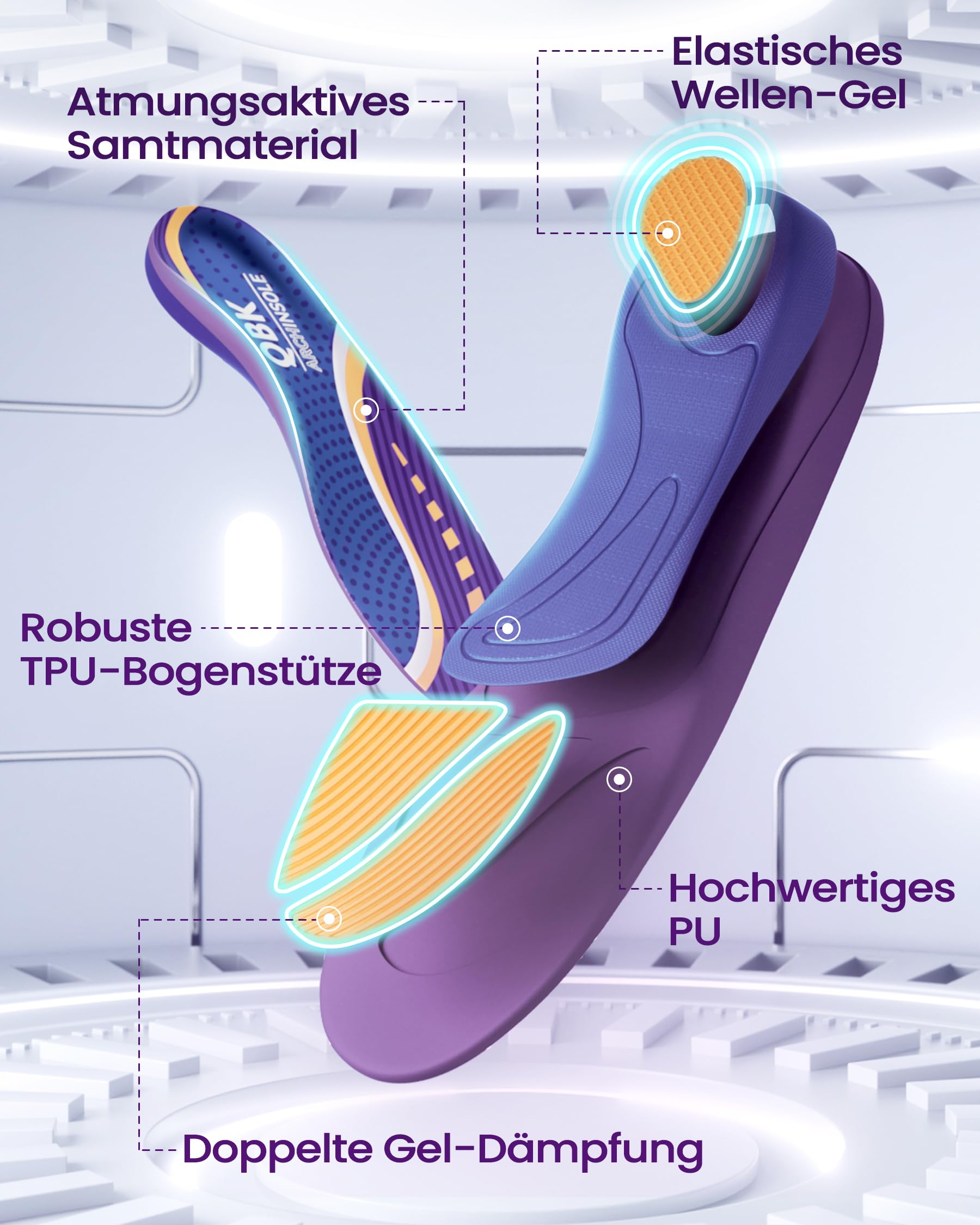 QBK Plantari Ortopedici Piede Piatto Sport Tutore Fascite Plantare Plantare Per Scarpe Antinfortunistiche Solette Ammortizzate Comodo E Traspirante Uomo E Donna XS