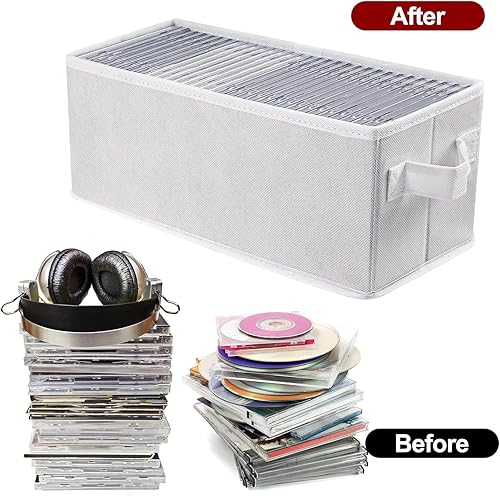 Vista 21 de UENTIP CD Storage Boxes - Pack of 4 CD Case Storage - 13.2" x 5.9" x 5.3", Container Holds 30 CDs in Full Jewel Cases, 60 CDs in Slim Cases, and 165