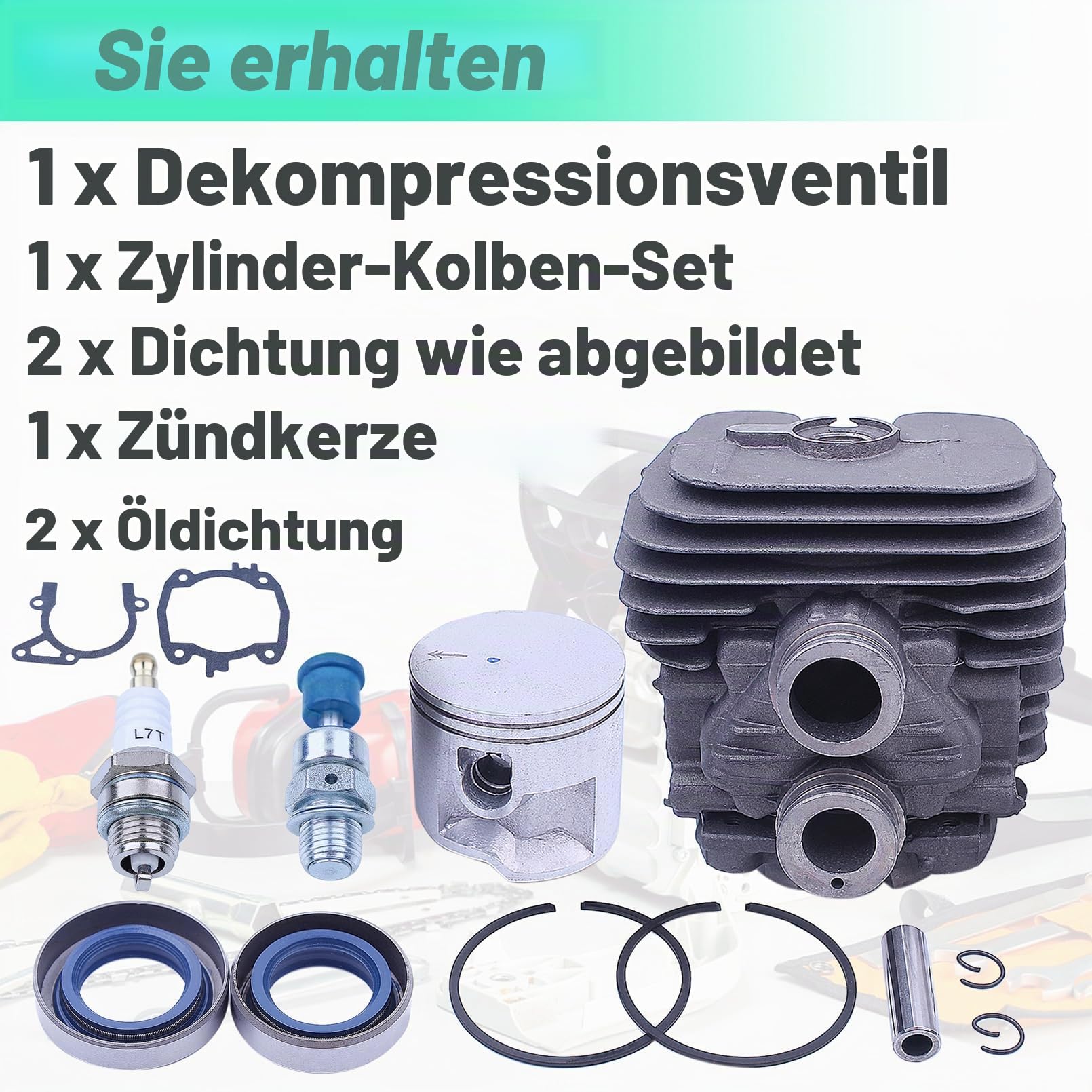 Adefol Zylinder und Kolben Kit für STIHL TS410 TS420 Trennsäge, 50mm Cylinder Piston Baugruppe + Zündkerze + Dekompressionsventil + Öldichtung + Dichtung Ersatzteile 13 in 1