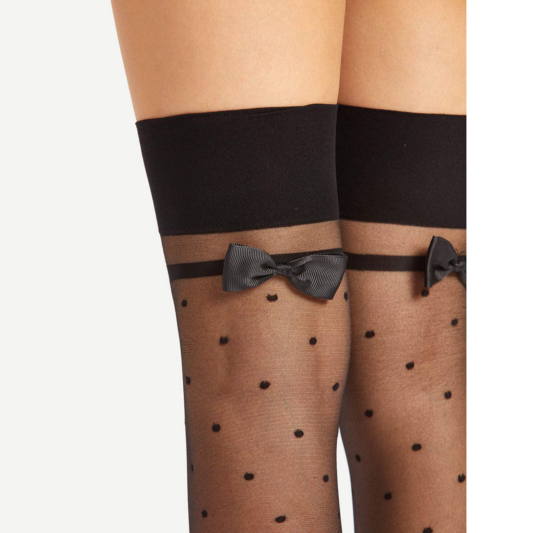 Medias hasta el Muslo para Mujer, Calcetines por Encima de la Rodilla, Lindas y sexys Medias hasta el Muslo, con Lazos de satén, Medias, Negras, Talla única (Talla única Negra)