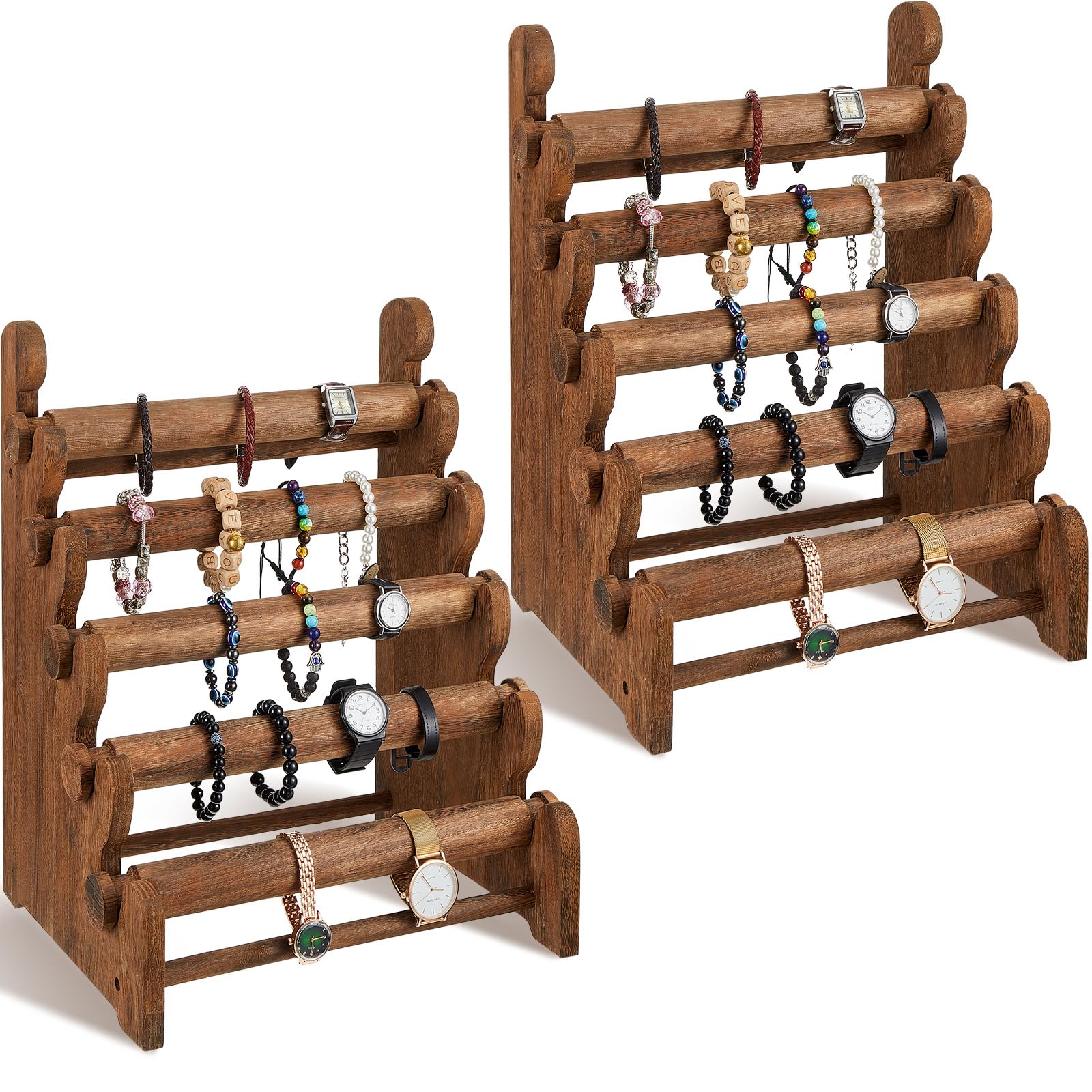 Juexica 2 Pcs Bracelet Stand and Display 5 Tier Wooden Bracelet Holder Bracelet Displays for Selling Bracelet Organizer for Jewelry Bangle Watch Store Showcase Home Storage (Brown)