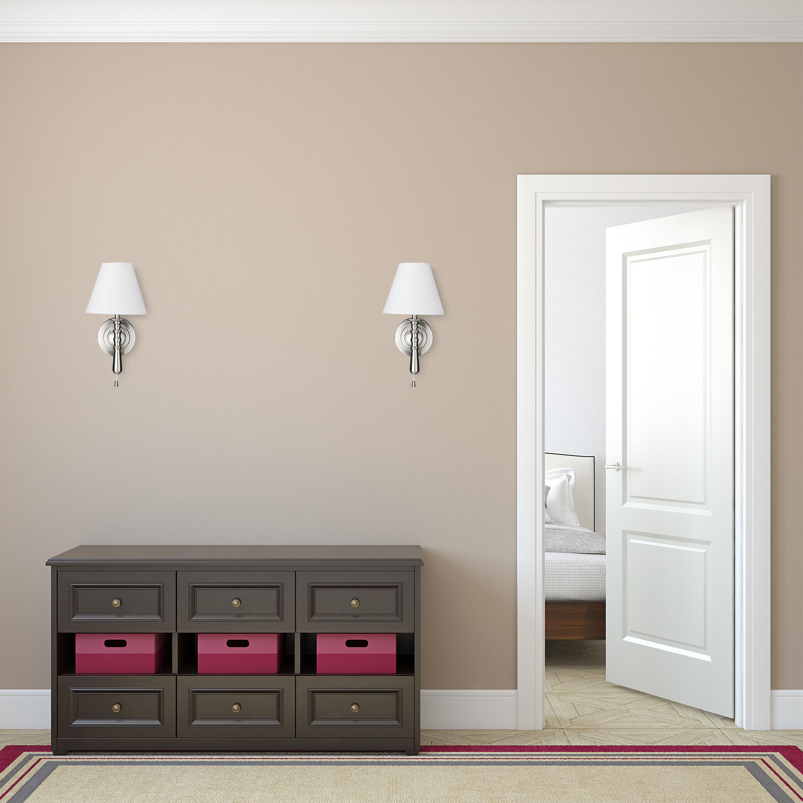 Relaxdays Applique con Paralume Tessuto, Set 2 Lampade da Parete, Interruttore a Corda, E14, HLP: 28x16x19 cm, Argento